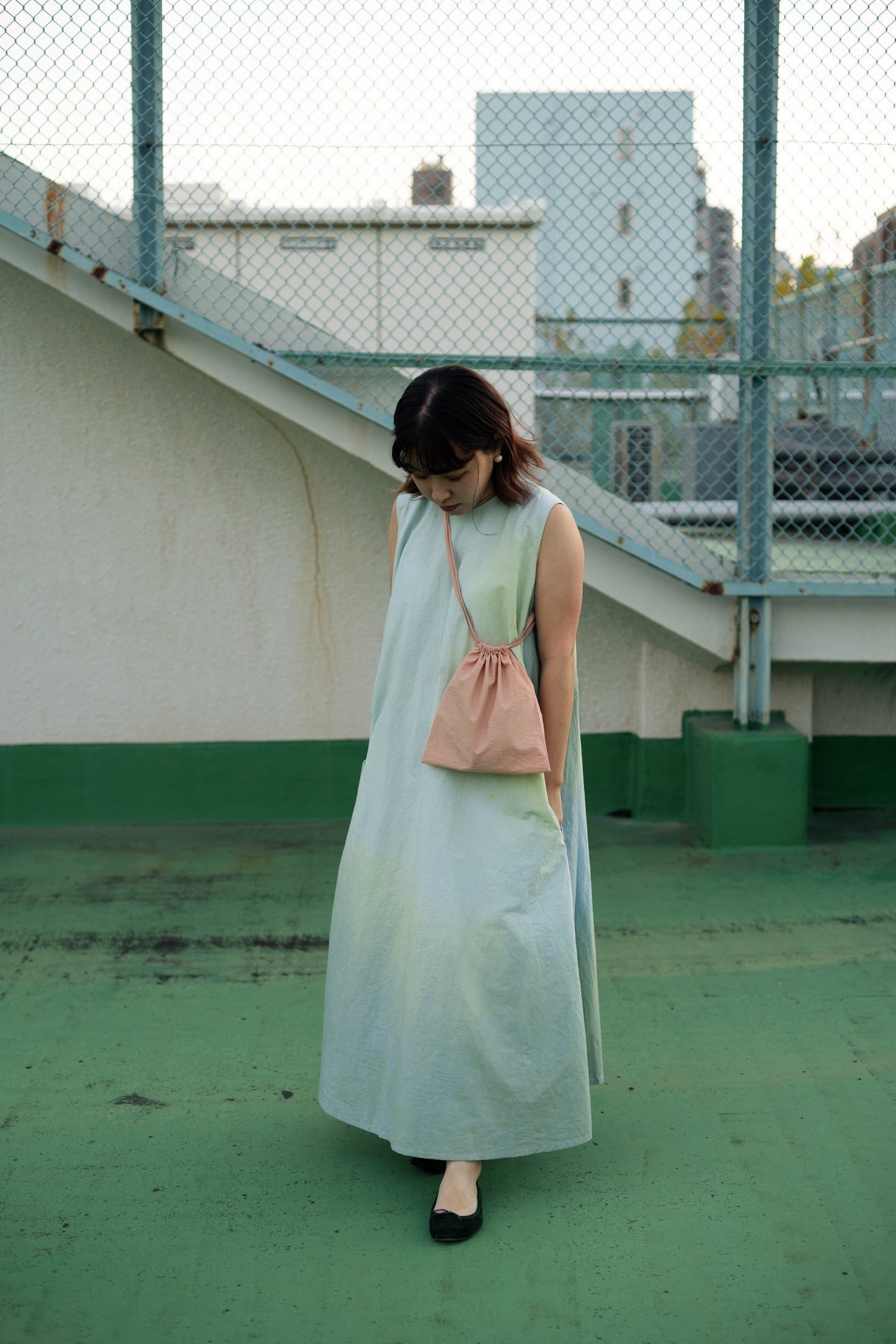 【受注生産】草木染めテントラインワンピース Sea Breeze<海風>