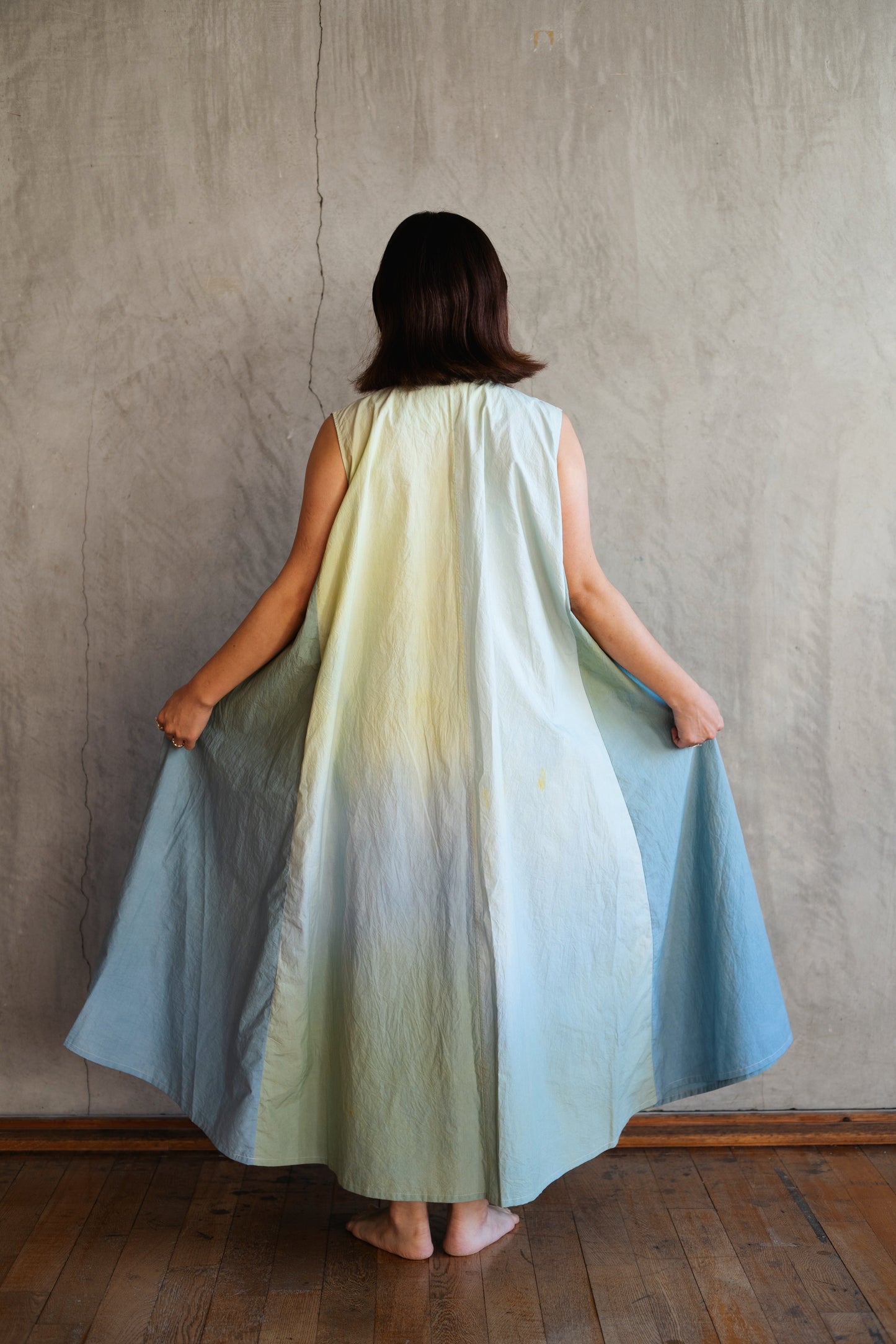 【受注生産】草木染めテントラインワンピース　Sea Breeze＜海風＞